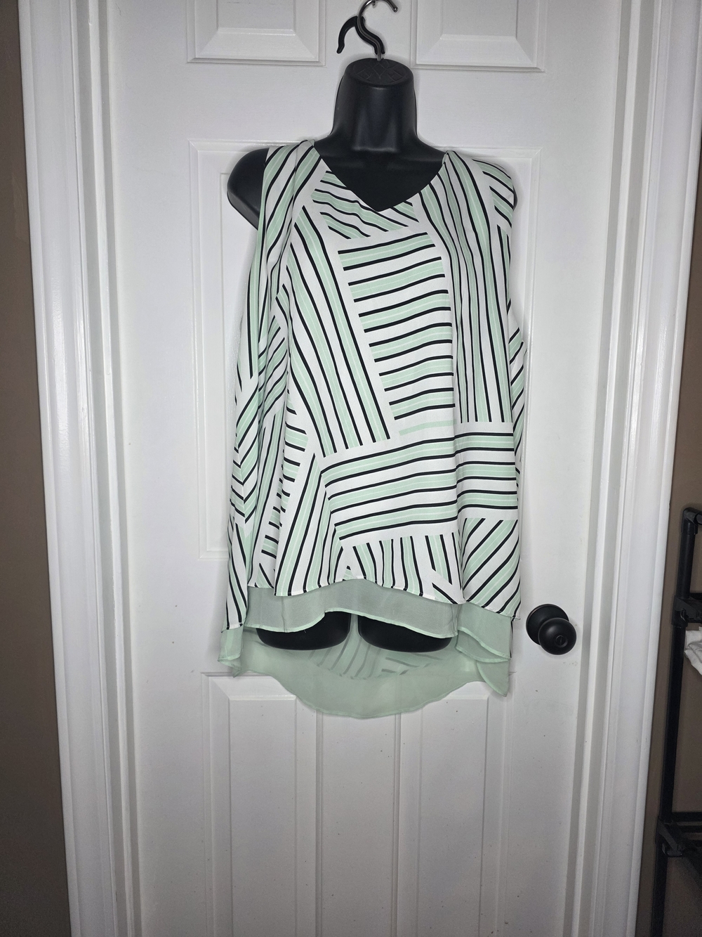 Light Mint Striped Sleeveless Blouse - Women's Top